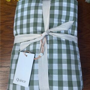 Quince Organic Green and White Checkered Duvet Cover